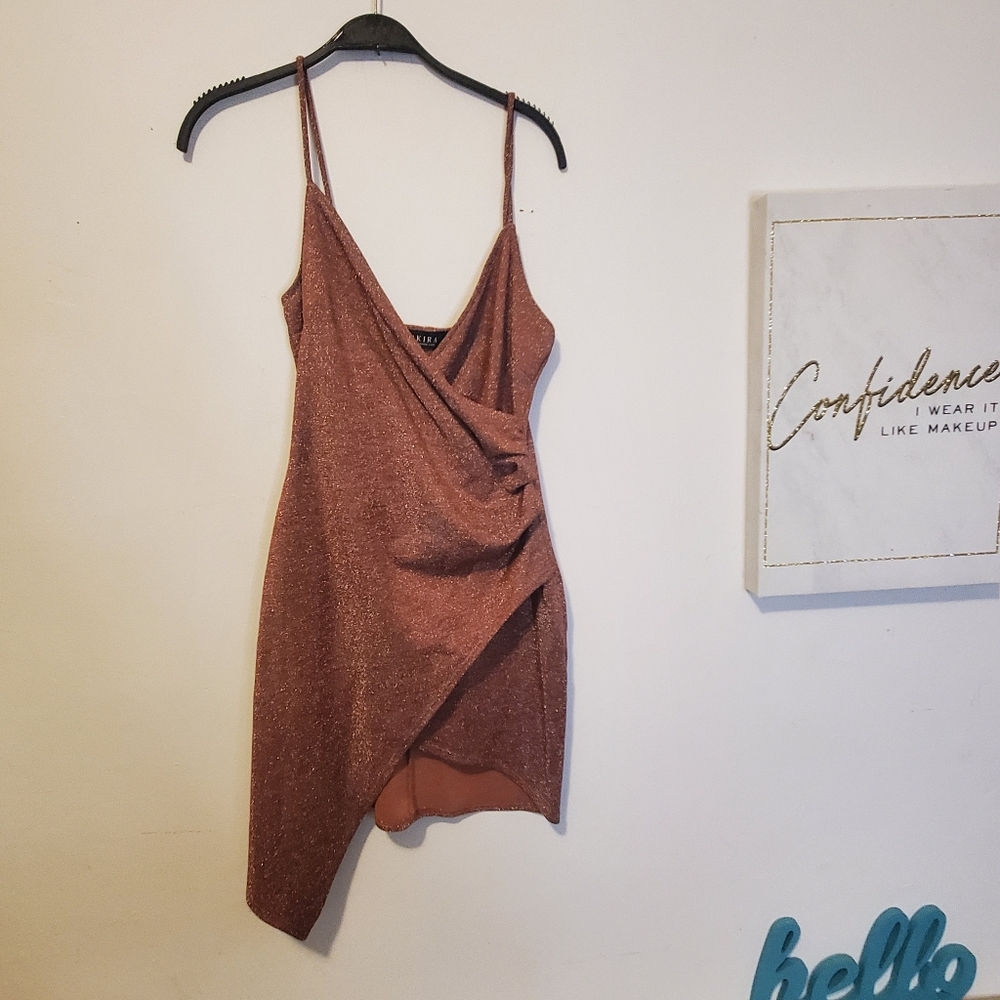 Akira mauve sparkling dress with plung neck line